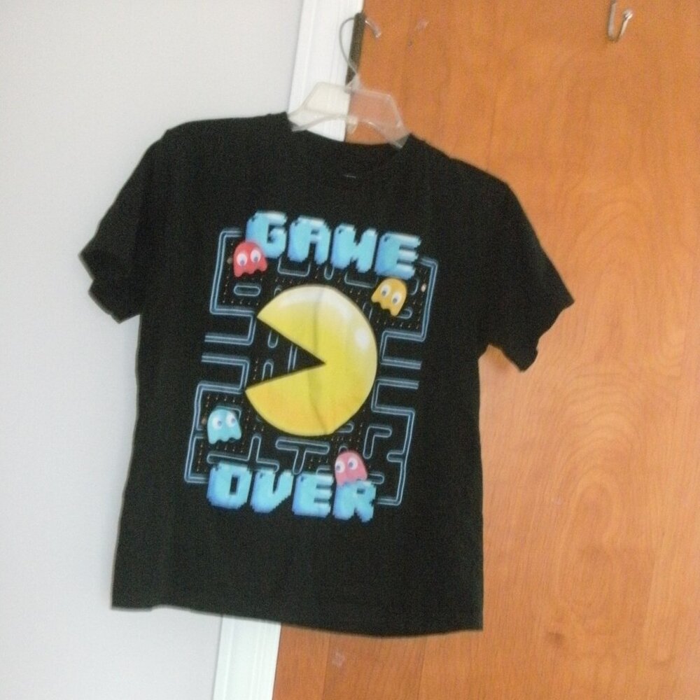 Retro Pac-Man GAME OVER Black Short Sleeve Pacman Gamer T Shirt Tee Top size M